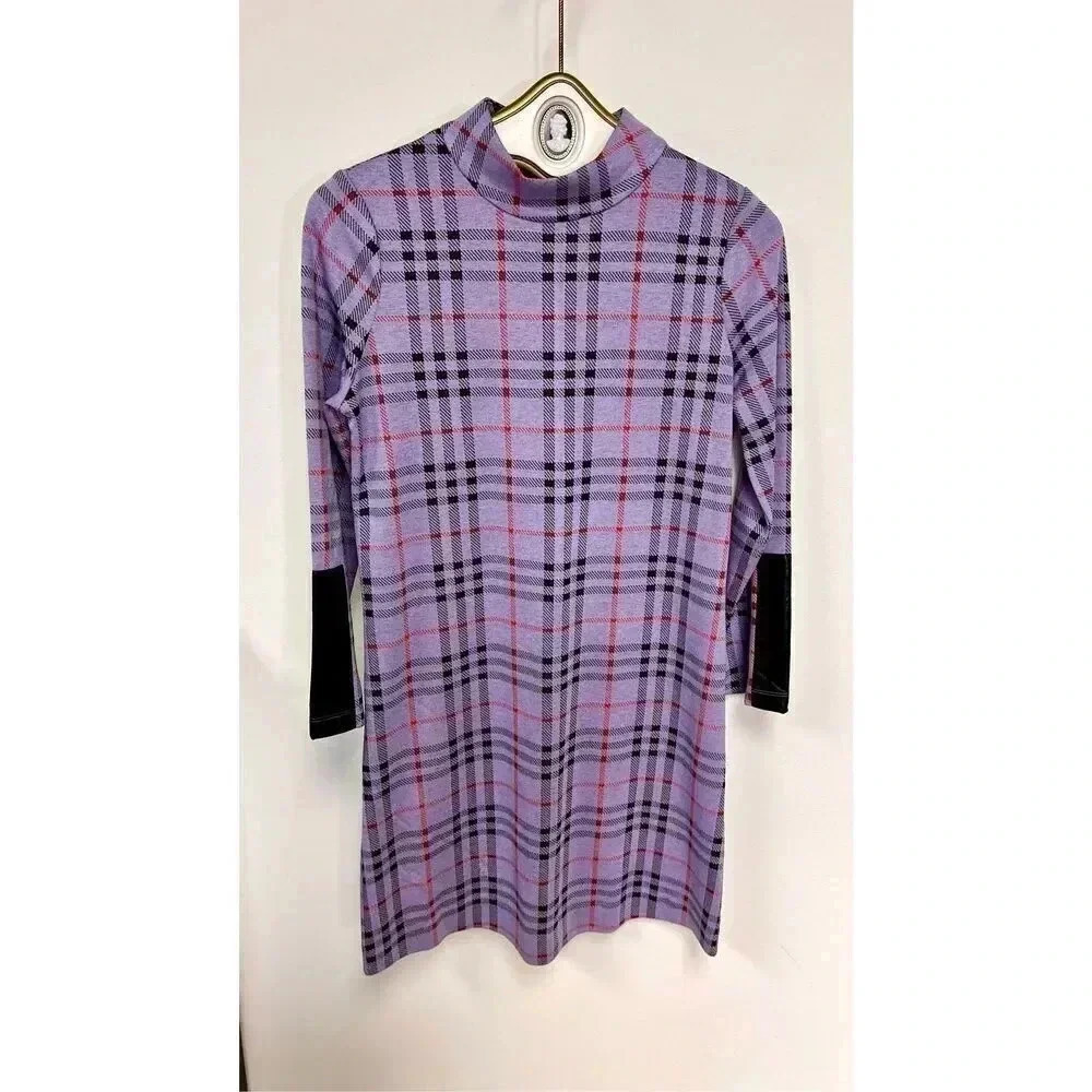 Tyler Boe Millie Women's Purple Jacquard Highland Plaid‎ Mock Neck Dress Small